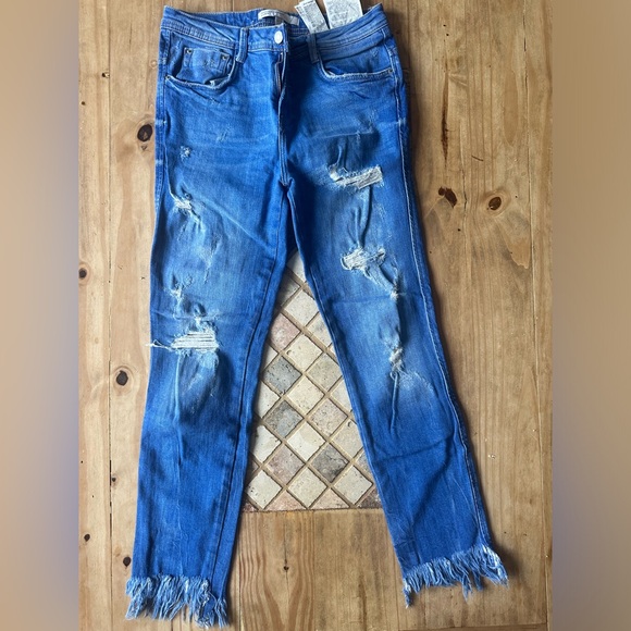 *3 for 20* Zara Distressed Blue Denim Jeans with Frayed Hem, Size 2, - Picture 7 of 7